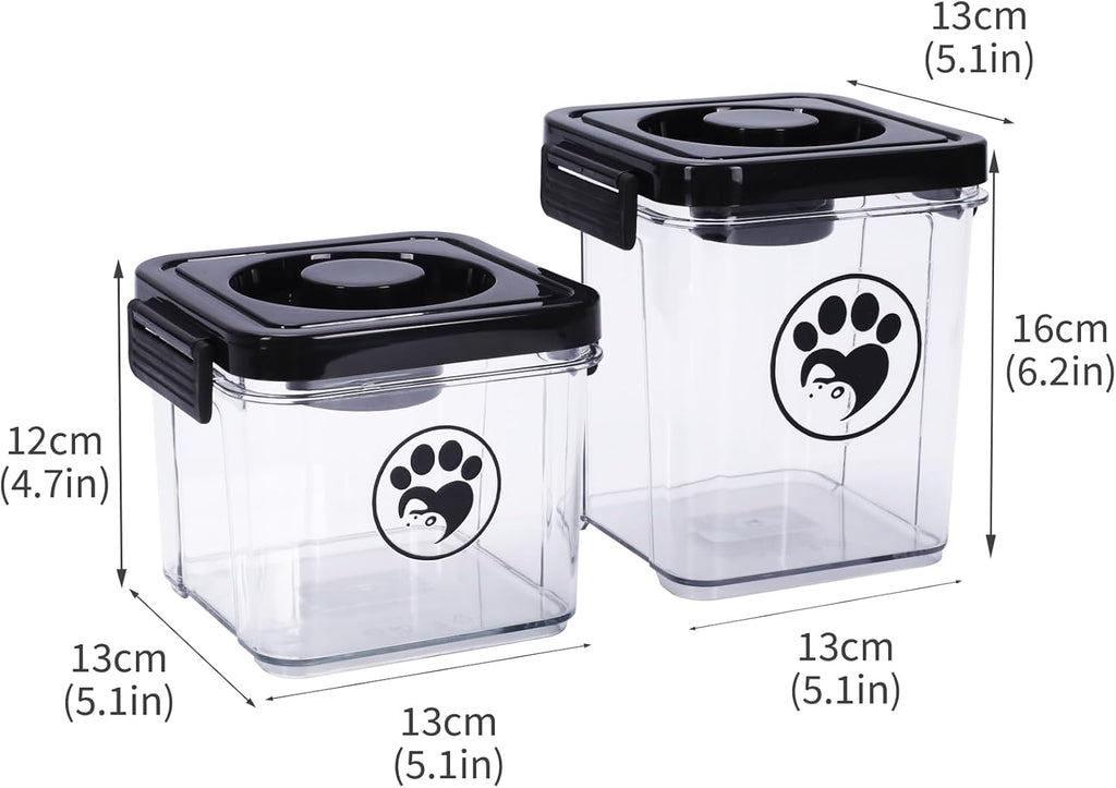 Dog Treat Container, Dog Food Storage with 2 Jars, Airtight Pet Treat Storage with Lids,Small Pet Food Container, Puppy Treats Bin for Kitchen Counter,Freshness Seal-Clear, Rectangle